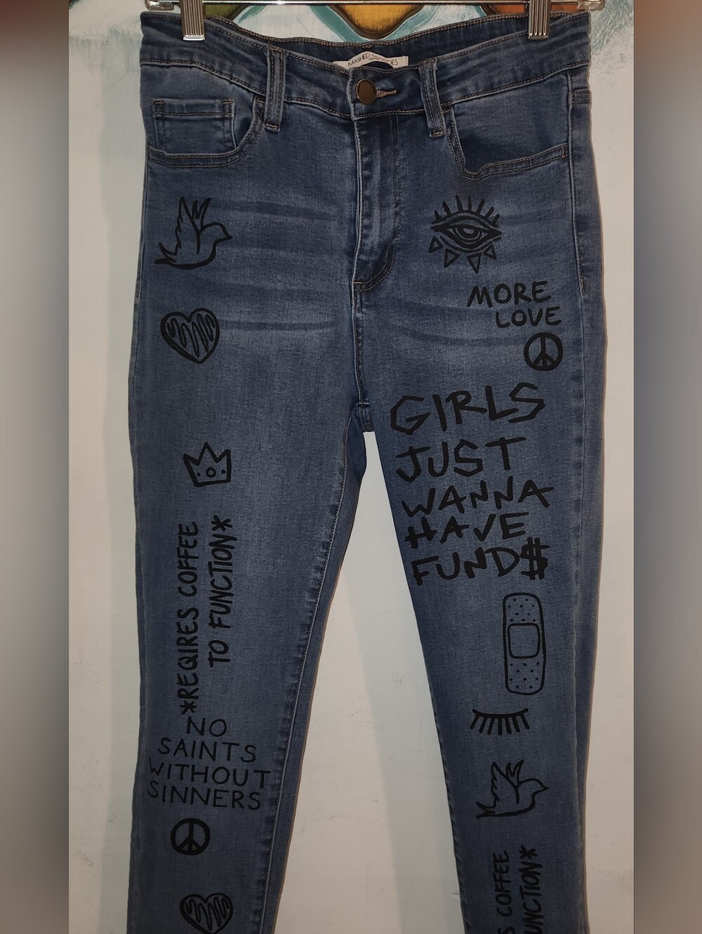 Hand-Painted Graphic Blue Women’s / Girl's Jeans Size 11/29 Women 2 Or 4